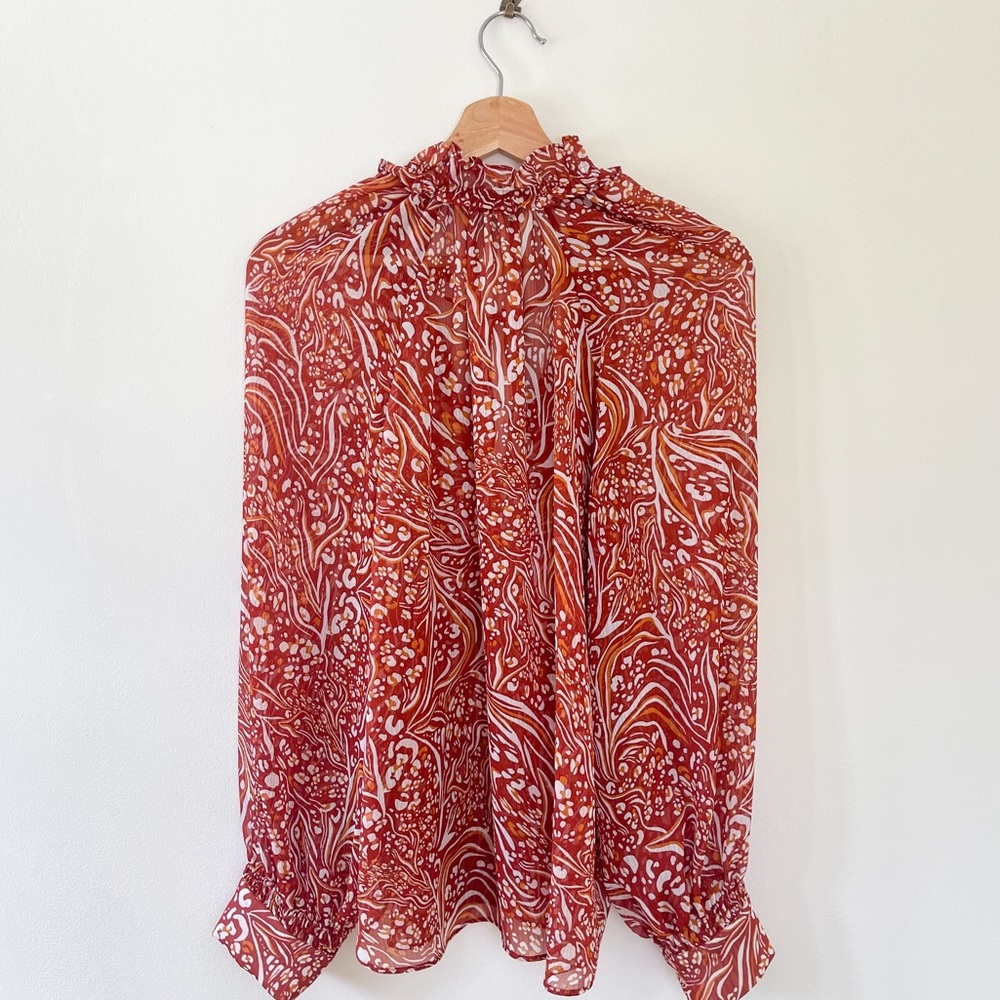 Anthropologie Sheer Printed Peasant Blouse - Picture 6 of 7